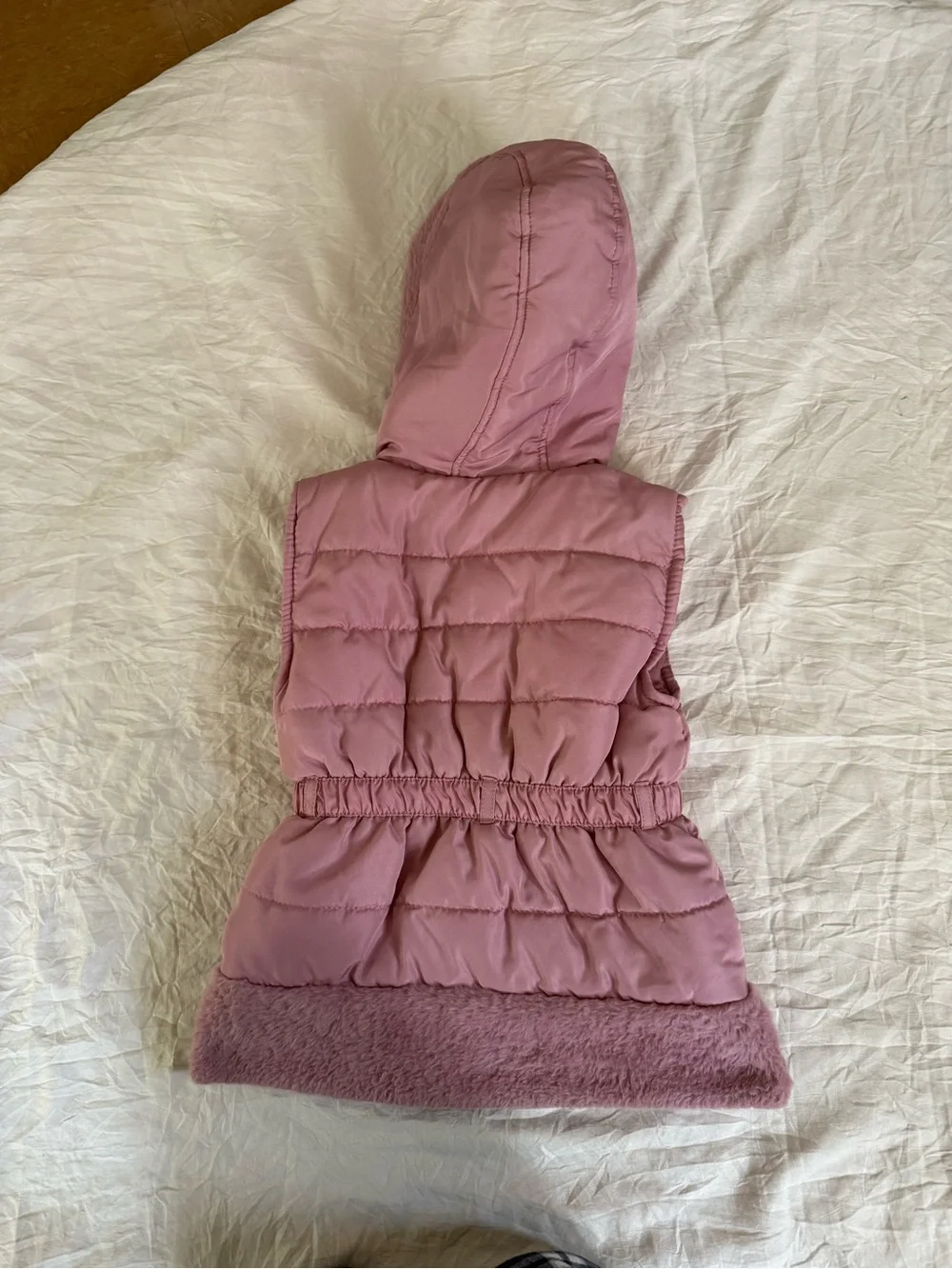 Nicole Miller Mauve Pink Quilted Hooded Puffer Vest with Faux Fur Trim